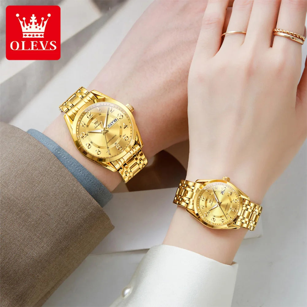 OLEVS 3666 Couple Watch Luxury Business Top Brand Waterproof Luminous Dress Hand Clock Original Number Scale Date Fashion Watch