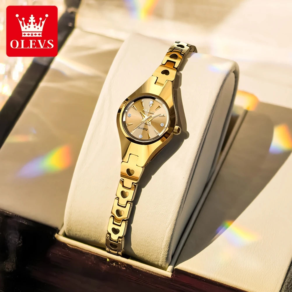 OLEVS 7082 Damenarmbanduhr Hochwertige Elegante Original Quarz-Armbanduhr Wasserdicht Leuchtend Wolframstahl-Uhren für Frauen