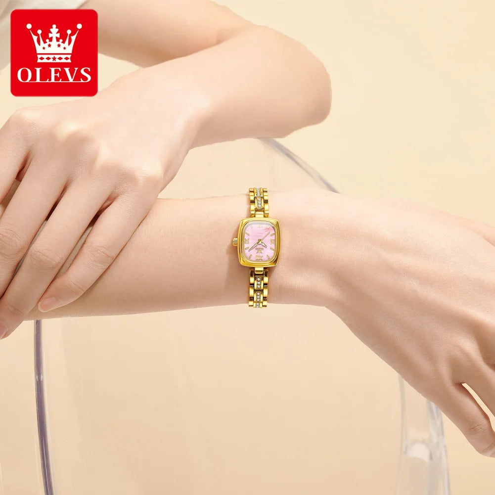 OLEVS 3695 Damenuhr Mode Business Quarzuhr für Damen Stahlarmband Wasserdicht Leuchtende römische Skala Luxus-Armbanduhr
