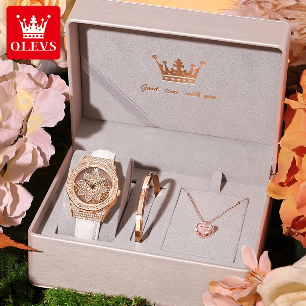 OLEVS 9996 Damen-Armbanduhr Luxus Diamant Drehbares Zifferblatt Wasserdichte Quarzuhr für Damen Top-Marke Original Damen-Handuhr