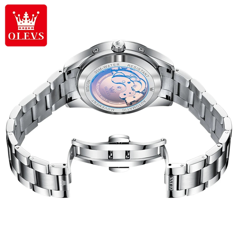 OLEVS 7028 Herren Automatikuhr Hohl Skelett Mechanische Uhr für Herren Wasserdicht Moonswatch Automatisches Datum Römische Skala Handuhr