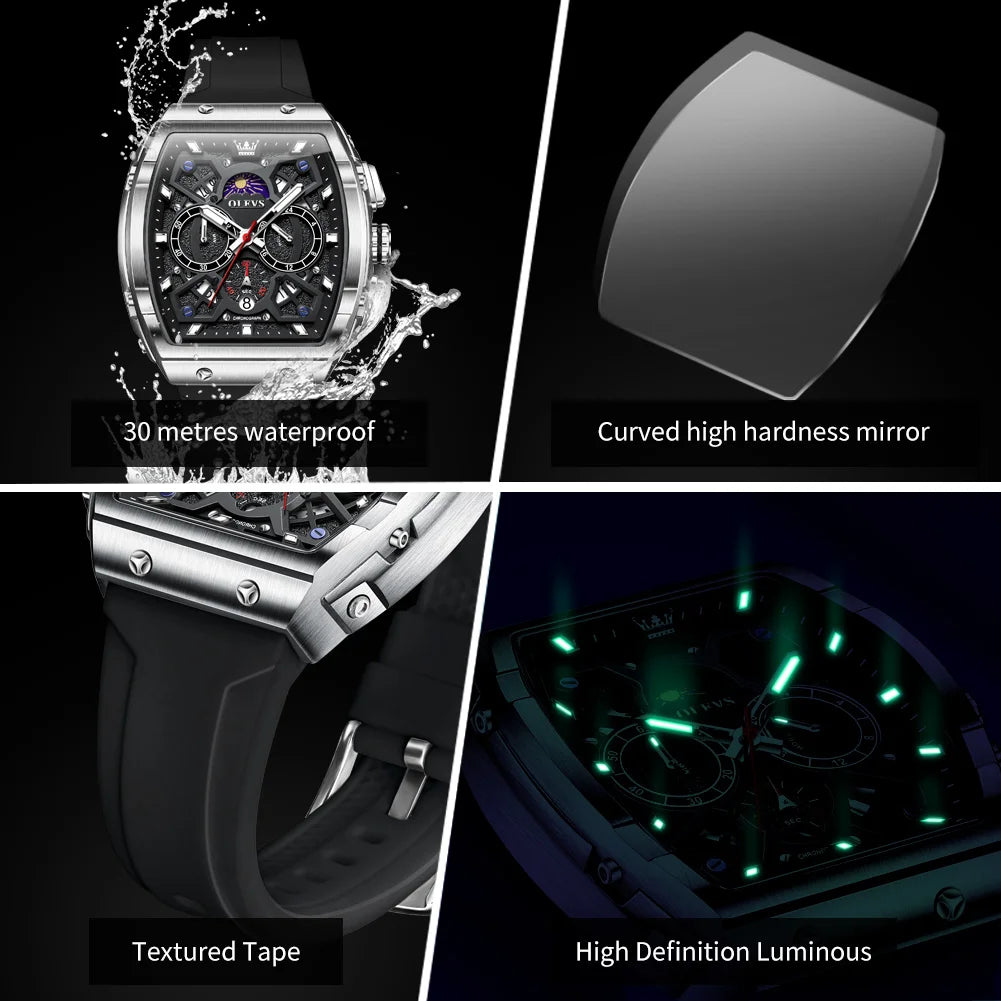 OLEVS 2942 Lüks Kronograf Kuvars Erkek Saati 44mm Büyük Kadran Ay Fazı El Saati Tarih Su Geçirmez Orijinal Moda Saatler