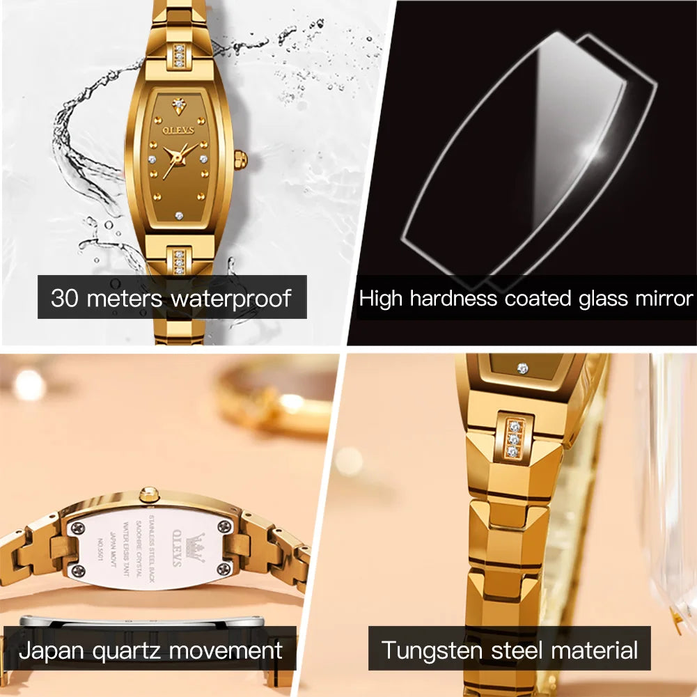 OLEVS 5501 Luxus-Quarzuhr für Damen Wasserdichte Original Damen-Armbanduhr Schlichtes Wolframstahl-Armband Damenuhren