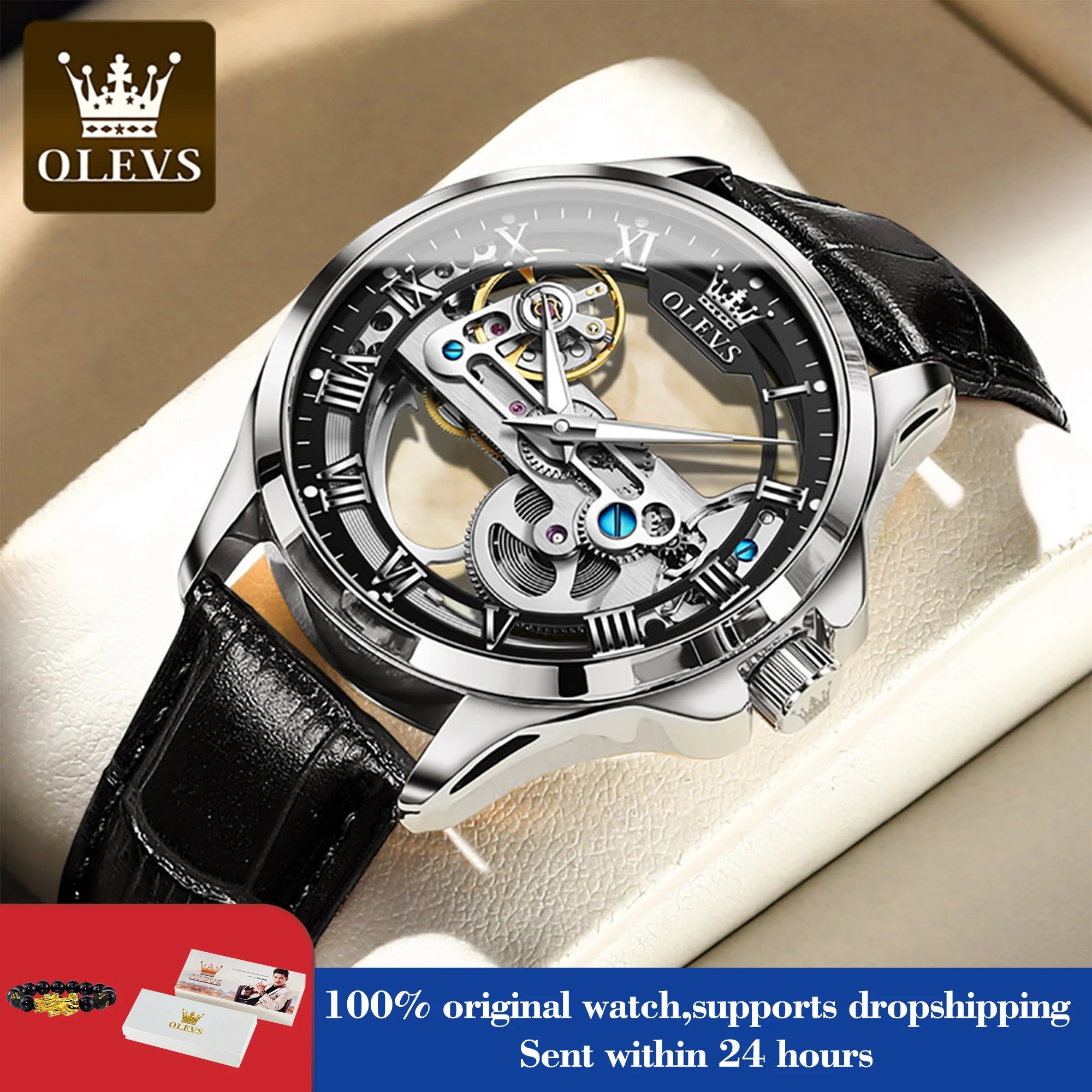 OLEVS 6661 Automatikuhr für Herren Skelett Original Mechanisches Uhrwerk Herrenarmbanduhr Wasserdicht Leuchtende Sport Herrenuhren