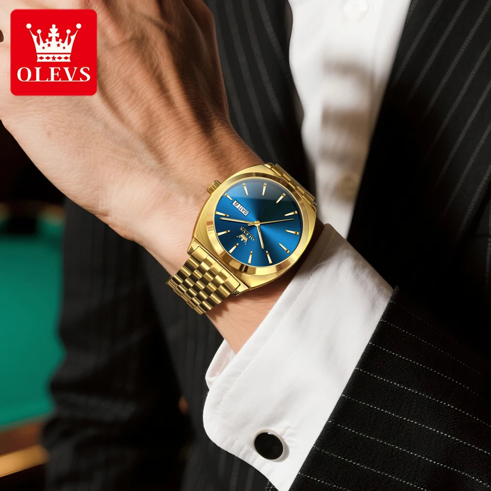 OLEVS 6730 Herrenuhr Luxus Tonneau Automatische Mechanische Herrenarmbanduhr Stahlarmband Doppeltes Kalendarium Wasserdichte Uhr Für Herren