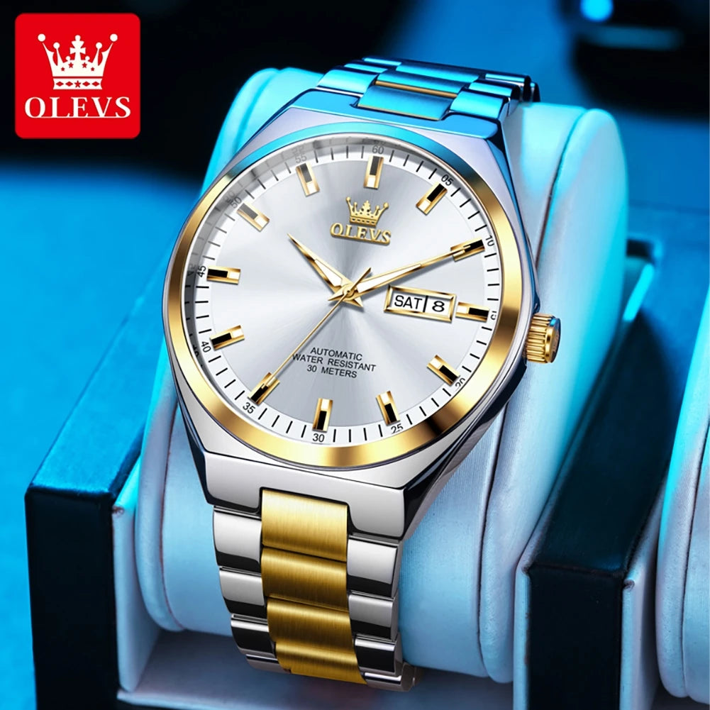 OLEVS 9907 Armbanduhren für Herren Luxus Business Automatische Mechanische Armbanduhr Wasserdicht Leuchtend Original Sport Wochen-/Datumsuhren