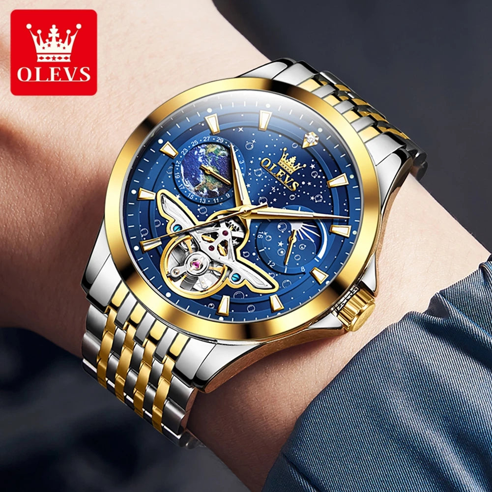 Original Fashion Top OLEVS Brand Watches For Man Flywheel Automatic Mechanical Watches Waterproof Luminous Men Watches 6705