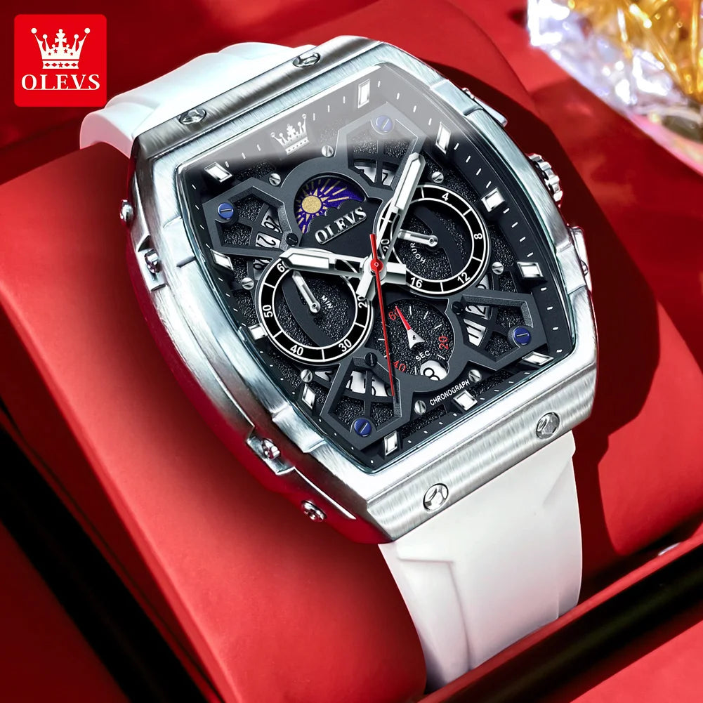 OLEVS 2942 Luxus-Chronograph Quarzuhr für Herren 44mm großes Zifferblatt Mondphase Zeigeruhr Datum wasserdicht Original Modeuhren