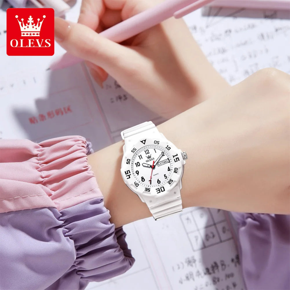 OLEVS 5659 Damenuhr Ziffernskala Silikonarmband Student Quarz Uhr Für Frauen Dual Kalender Mode Wasserdichte Armbanduhr