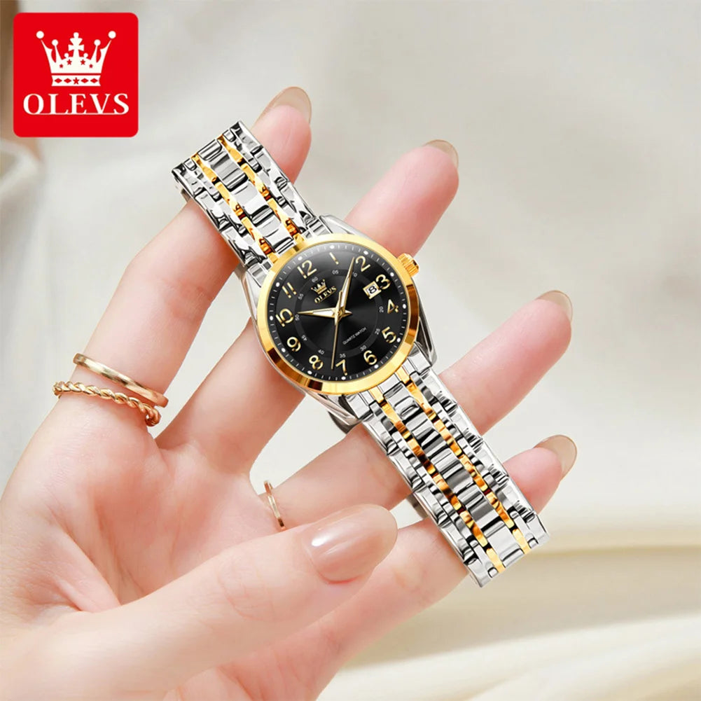 OLEVS 3666 Couple Watch Luxury Business Top Brand Waterproof Luminous Dress Hand Clock Original Number Scale Date Fashion Watch