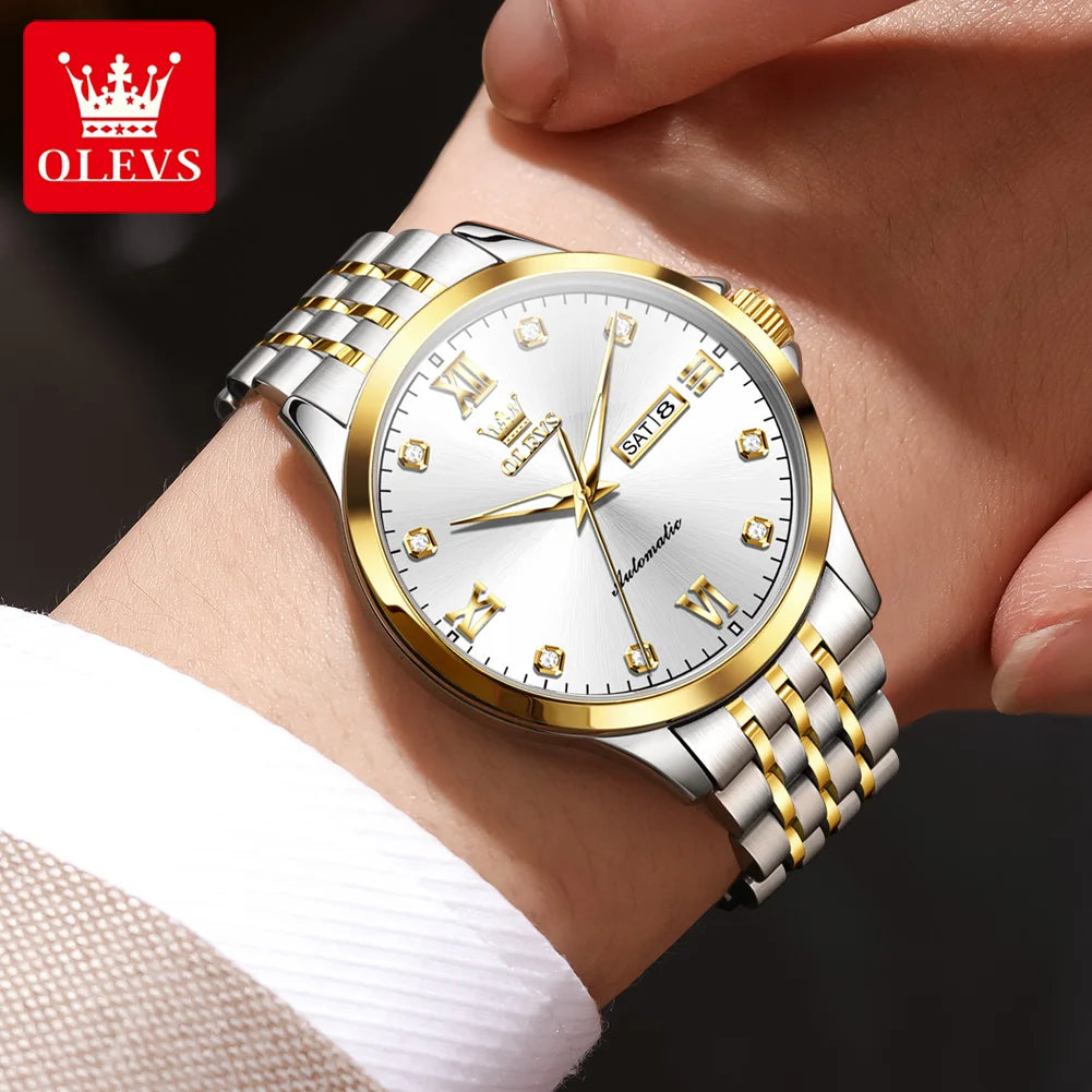 OLEVS 7092 Herrenuhr Original Luxusmarke Mechanische Uhren Wasserdicht Edelstahl Datum Woche Uhren für Männer Geschenke