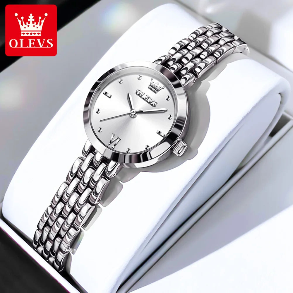 OLEVS 9992 Damenarmbanduhr, schlichte, original wasserdichte Quarzuhr für Damen, Stahlarmband, Luxus-Armbanduhr, hochhärtender Spiegel