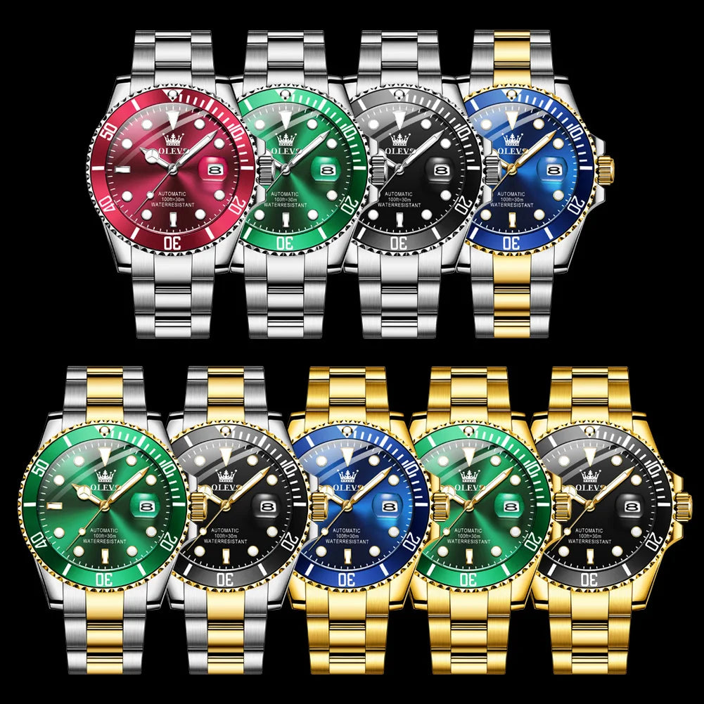 OLEVS Armbanduhr Herren Original Luxus Mechanische Uhr Edelstahl Wasserdicht Leuchtende Datumsanzeige Uhren für Herren Business Male Uhr