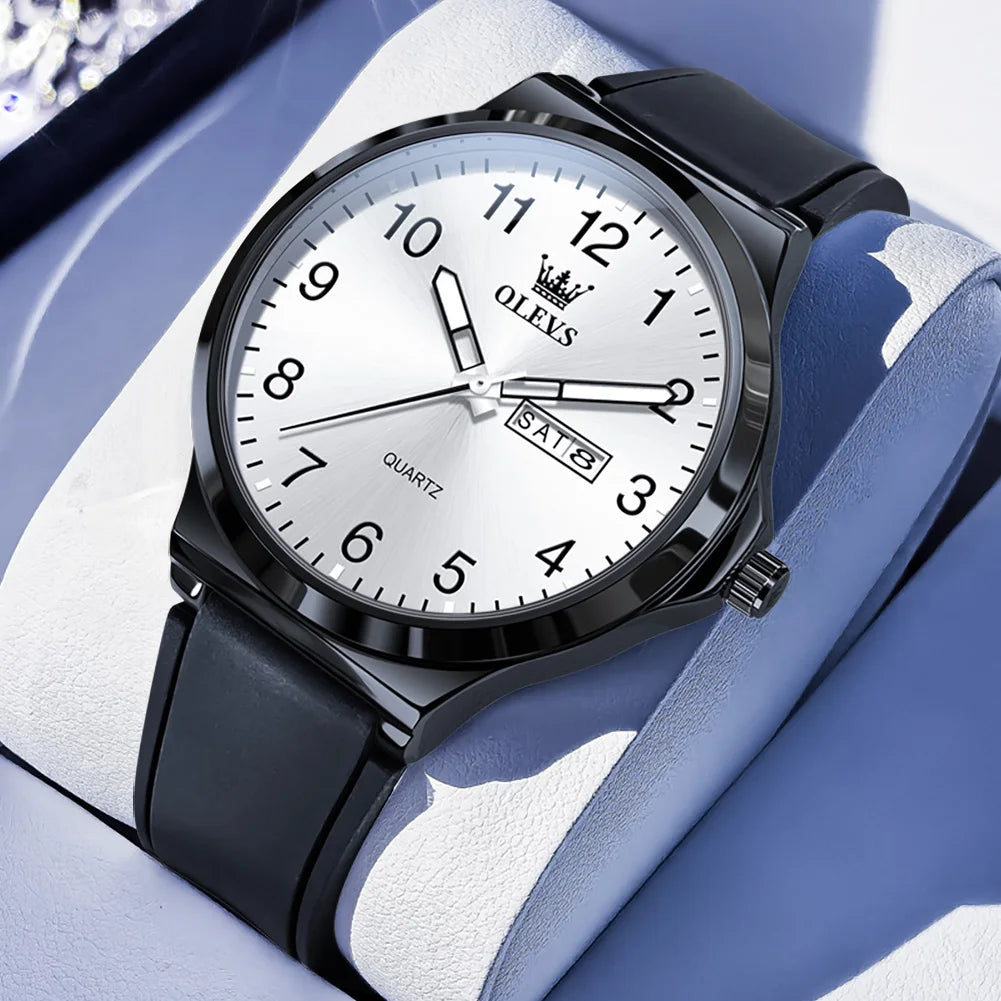 OLEVS 5647 Herrenuhr Mode Große Zifferblatt Quarzuhr Für Männer Ziffernskala Wasserdicht Leuchtend Dual Kalender Einfache Zeigeruhr