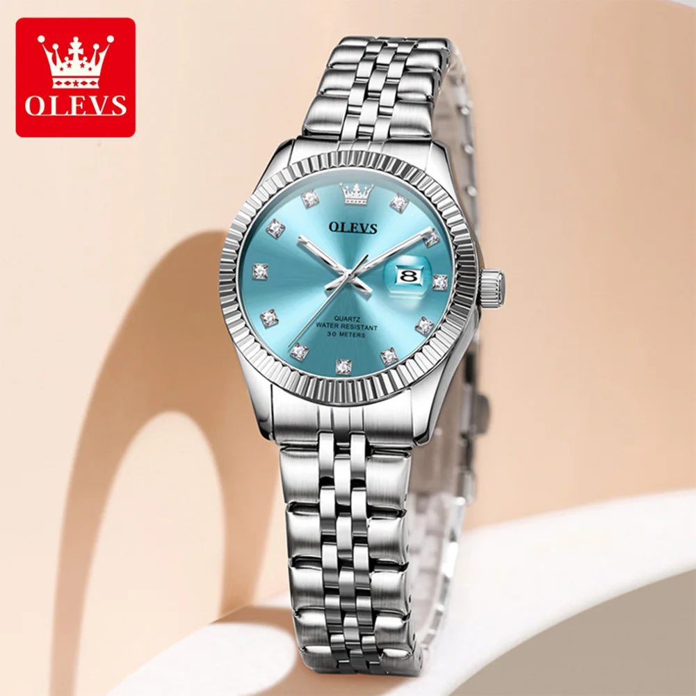 OLEVS 3705 Damenuhr 30M Wasserdicht Datumsquarz Armbanduhr Für Frauen Hohe Härte Spiegel Diamantskala Luxus Damen Quarzuhr