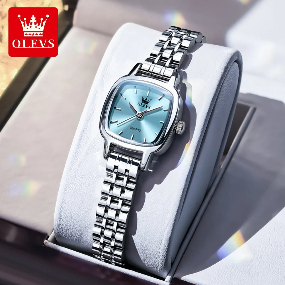 OLEVS 5675 Uhren für Damen Edelstahl Elegant Quadratisch Quarz Uhr Wasserdicht Leuchtend Damenuhren Geschenkbox Reloj
