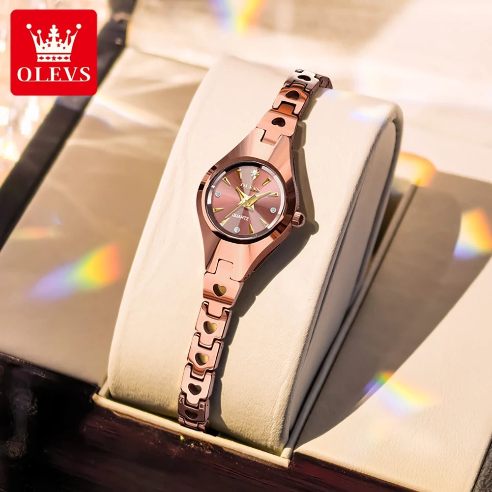 OLEVS 7082 Damenarmbanduhr Hochwertige Elegante Original Quarz-Armbanduhr Wasserdicht Leuchtend Wolframstahl-Uhren für Frauen