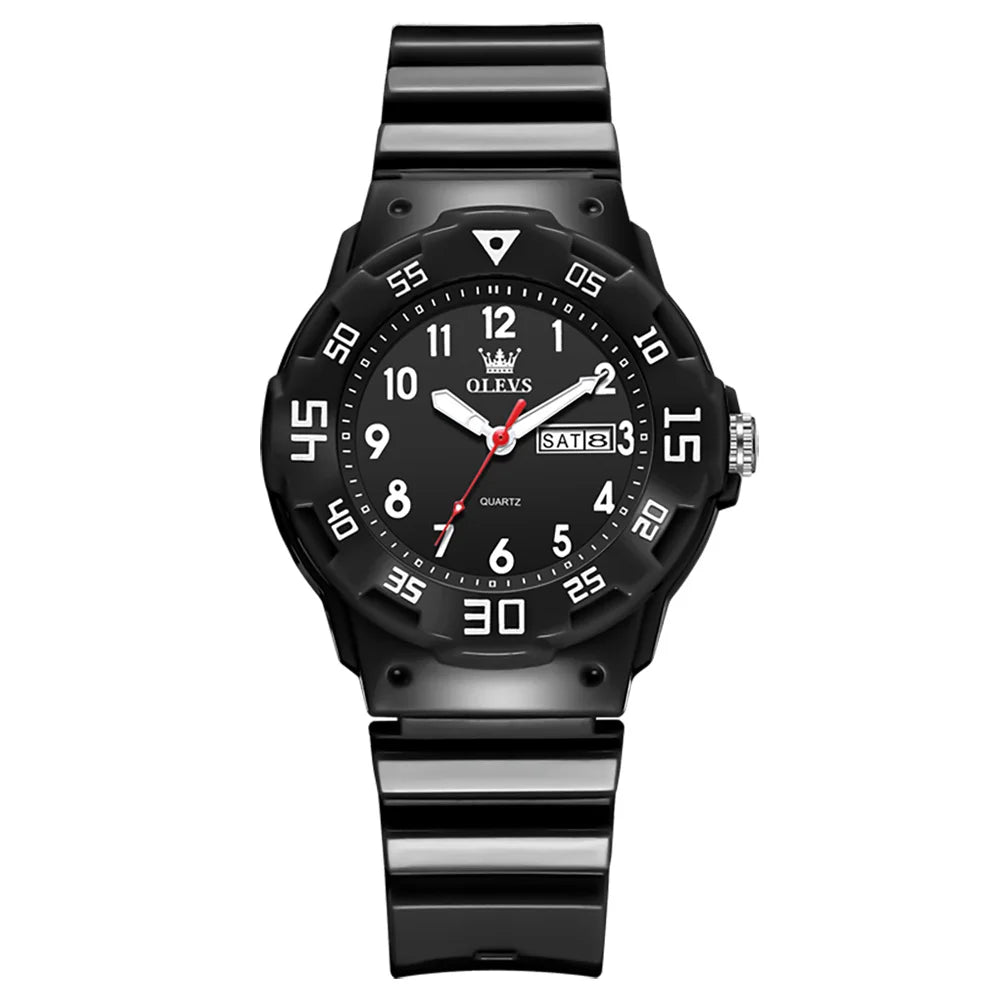 OLEVS 5659 Damenuhr Ziffernskala Silikonarmband Student Quarz Uhr Für Frauen Dual Kalender Mode Wasserdichte Armbanduhr
