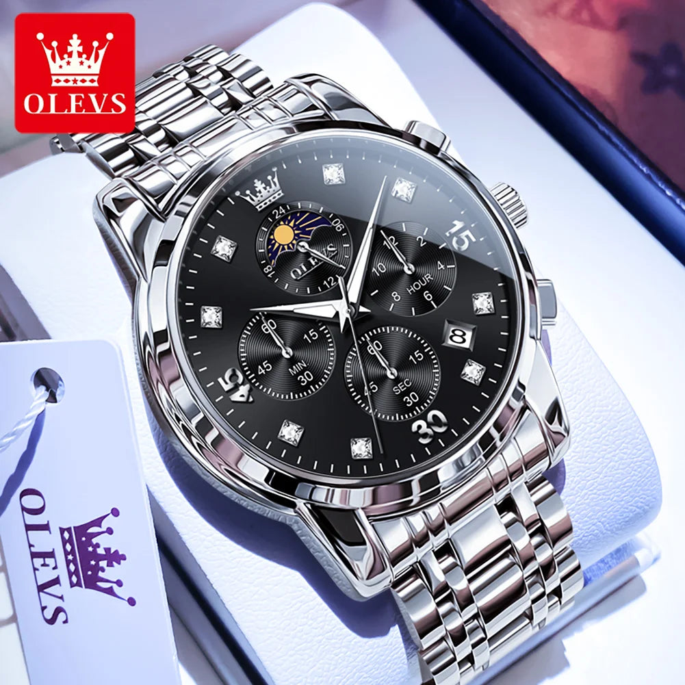 OLEVS 3652 Man Watch Number Scale Quartz Watch For Men Chronograph Moon Phase Date Luxury Waterproof Luminous Male Hand Clock