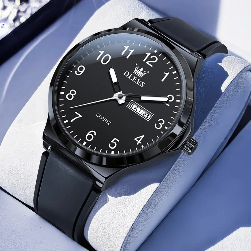 OLEVS 5647 Herrenuhr Mode Große Zifferblatt Quarzuhr Für Männer Ziffernskala Wasserdicht Leuchtend Dual Kalender Einfache Zeigeruhr