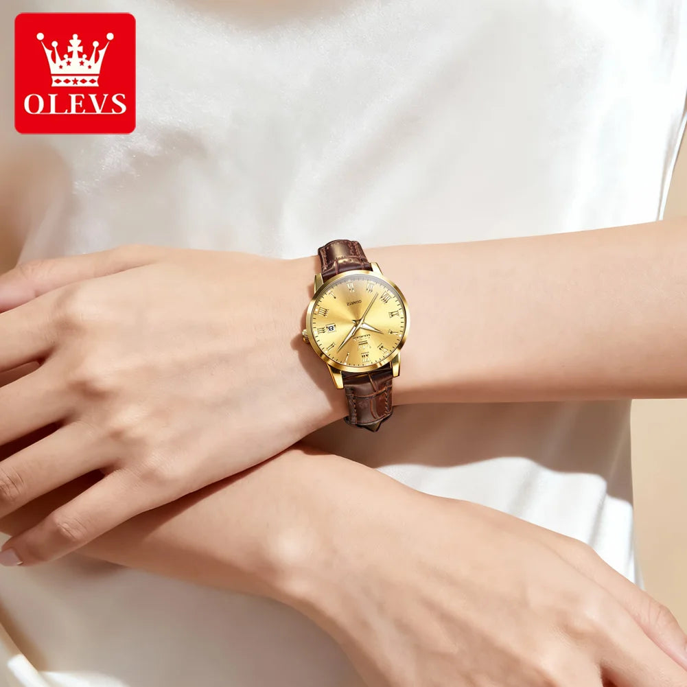 OLEVS 5892 Damenuhr Datum Quarzuhr für Damen Lederarmband Wasserdicht Damenuhr Mode Elegant Reloj