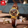 OLEVS 5645 Damenuhr Lederarmband Datum Quarzuhr für Damen Hochfeste Spiegelskala im römischen Stil Mode Damenuhr