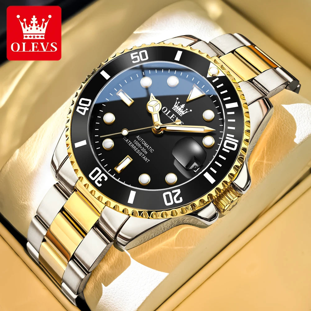 OLEVS Armbanduhr Herren Original Luxus Mechanische Uhr Edelstahl Wasserdicht Leuchtende Datumsanzeige Uhren für Herren Business Male Uhr