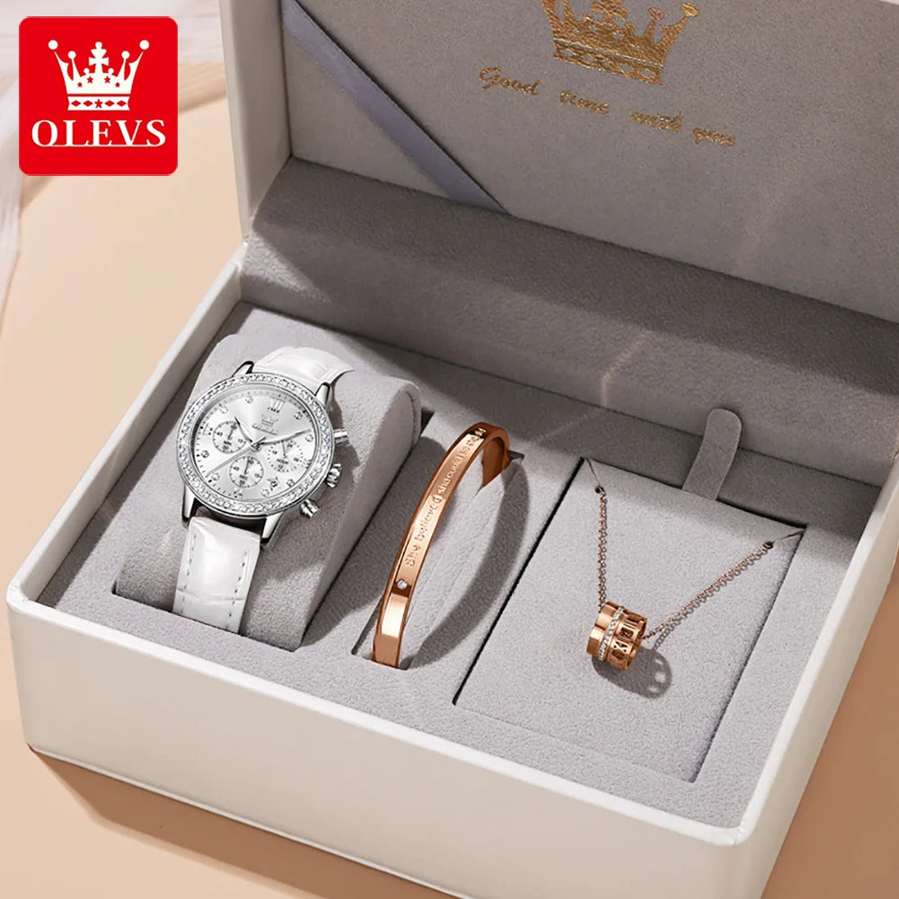 OLEVS 9933 Damen-Armbanduhr Luxus Diamant Quarz Uhr für Damen Chronograph Kalender Top Marke Armbanduhr Wasserdicht Leuchtend
