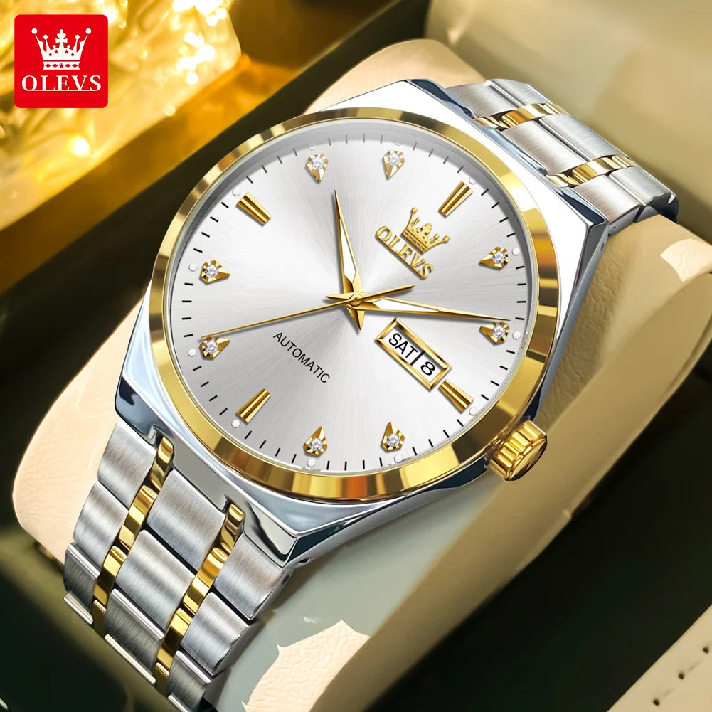 OLEVS 9811 Original Sport Wochen-Datum Uhren für Herren Luxus Business Automatische Mechanische Armbanduhr Wasserdicht Leuchtend Großes Zifferblatt