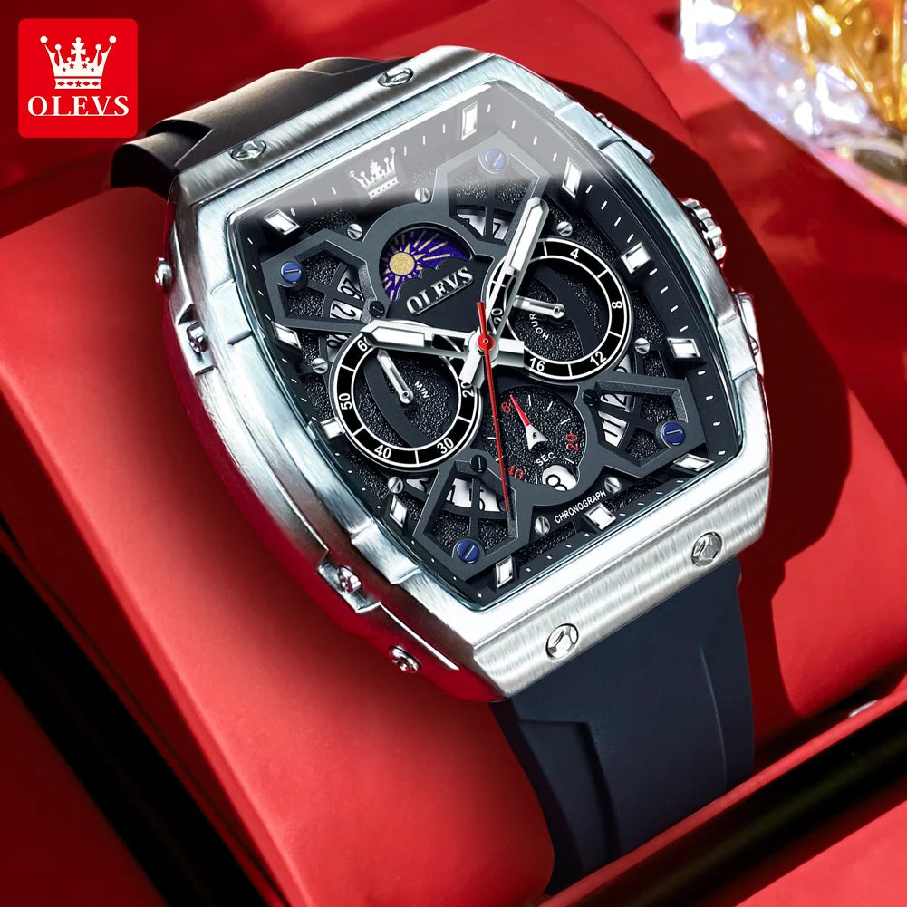 OLEVS 2942 Lüks Kronograf Kuvars Erkek Saati 44mm Büyük Kadran Ay Fazı El Saati Tarih Su Geçirmez Orijinal Moda Saatler