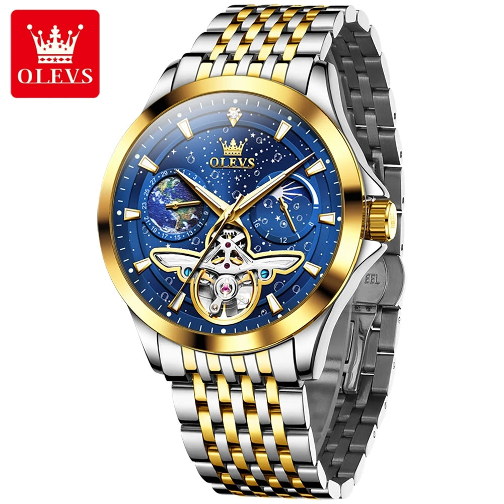 Original Fashion Top OLEVS Brand Watches For Man Flywheel Automatic Mechanical Watches Waterproof Luminous Men Watches 6705