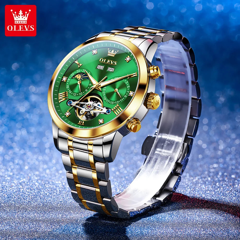 Original Fashion Top Marke OLEVS Uhren für Herren Automatische mechanische Uhren Wasserdicht Leuchtende Mondphase Herrenuhren 7029