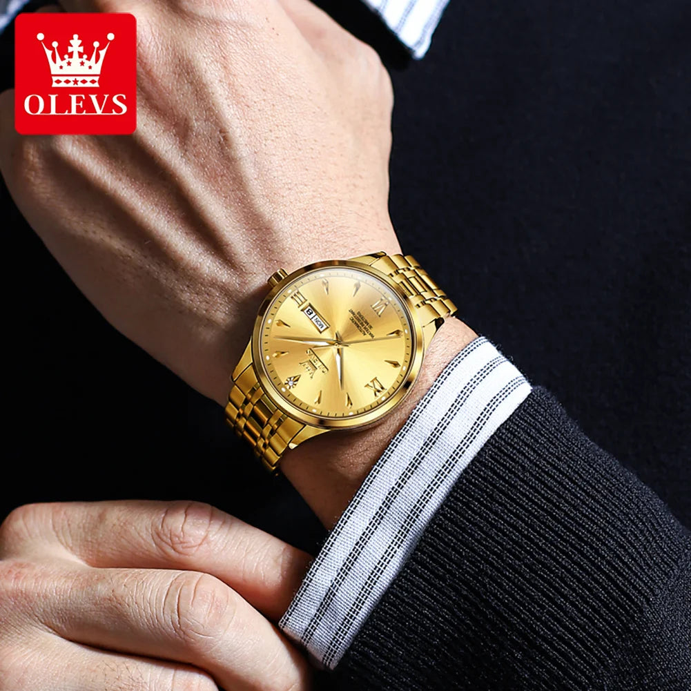OLEVS 9956 Herrenuhr Stahlarmband Luxus Automatikuhr für Herren Original Mode Wasserdicht Mechanische Uhr Doppelkalender