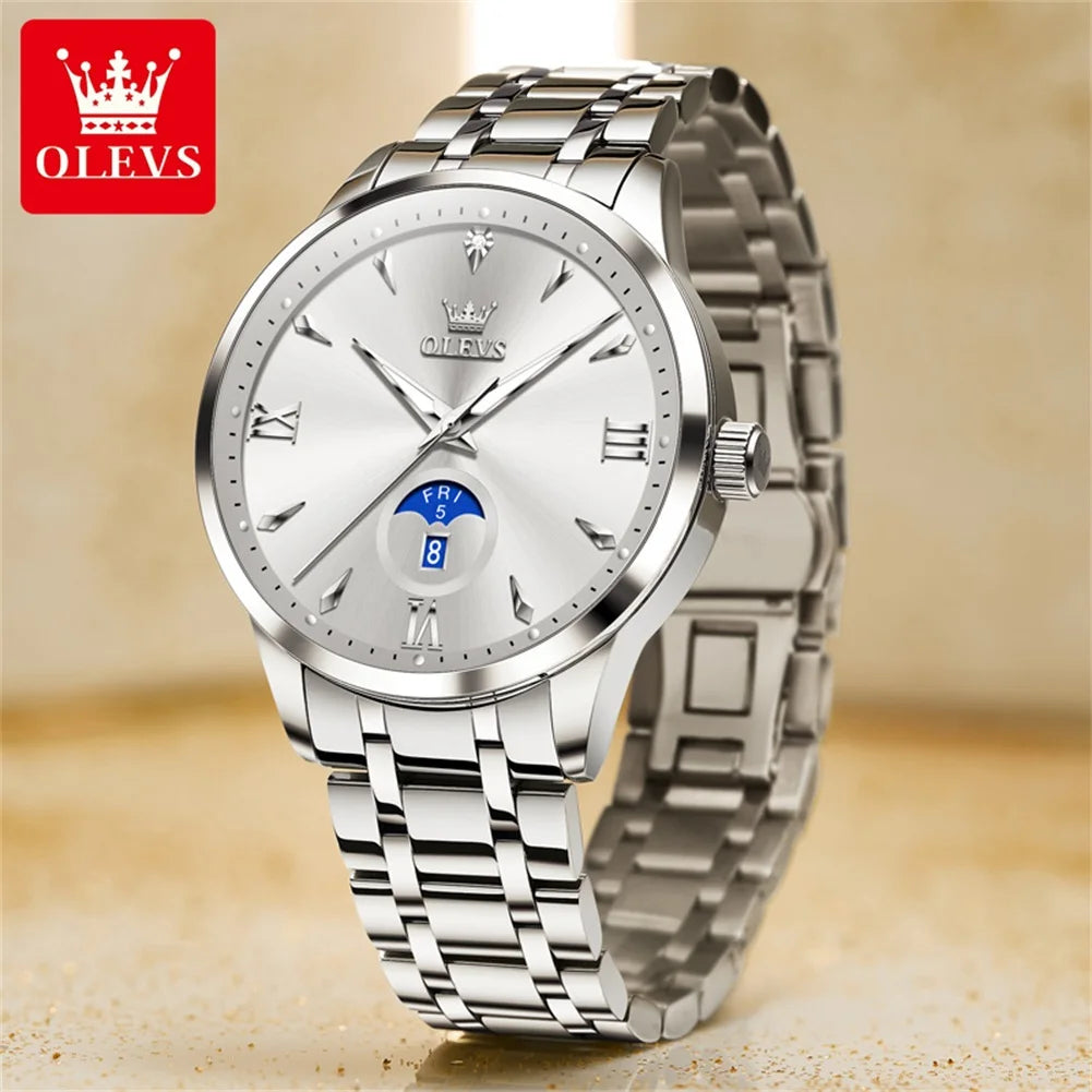 OLEVS 3646 Men Watch Steel Strap Original Fashion Quartz Watch For Men Week Date Display Waterproof Luminous Luxury Hand Clock