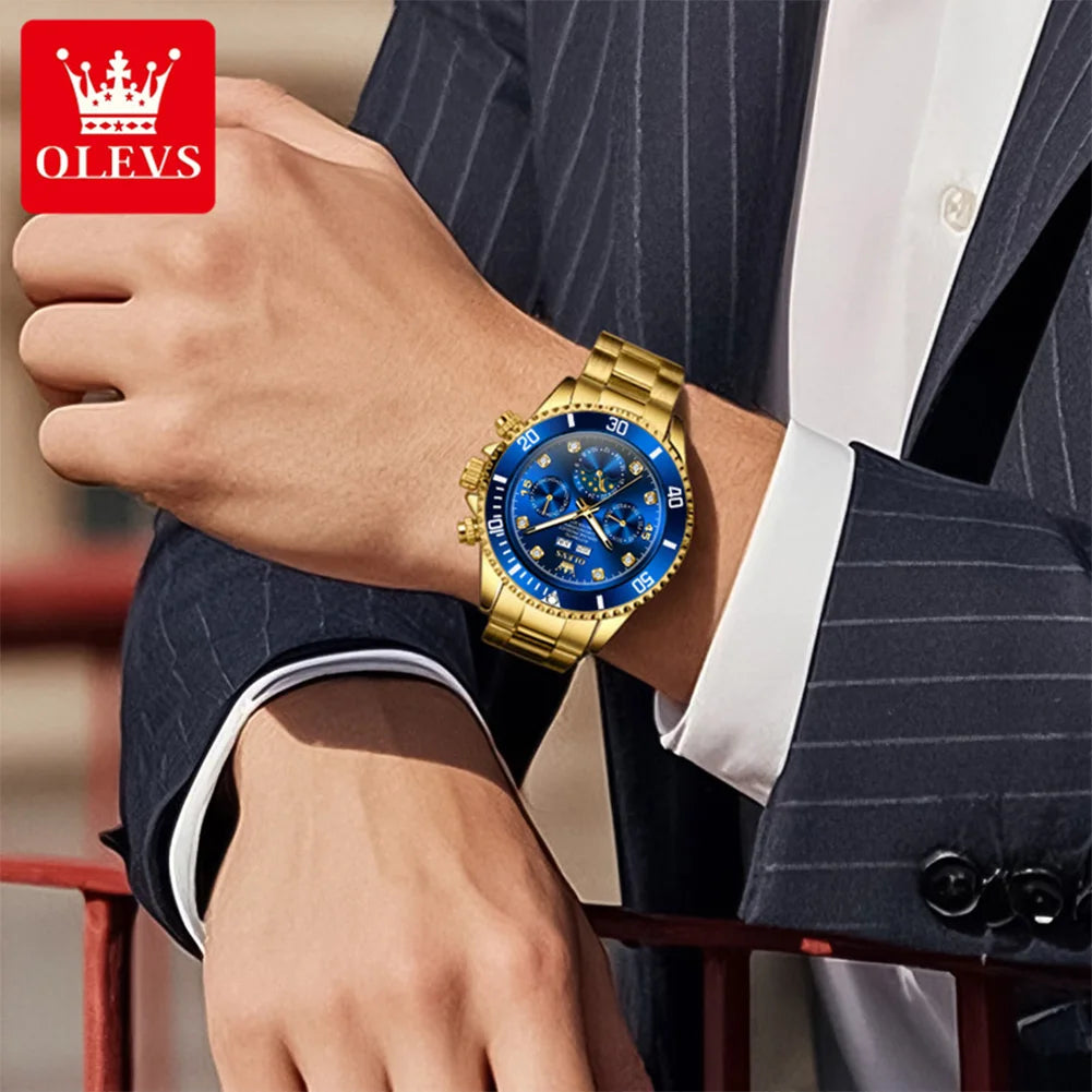 OLEVS 6729 Herren Automatikuhr Luxus Business Mondphase Mechanische Uhr für Herren 30M Wasserdicht Kalender Original Handuhr