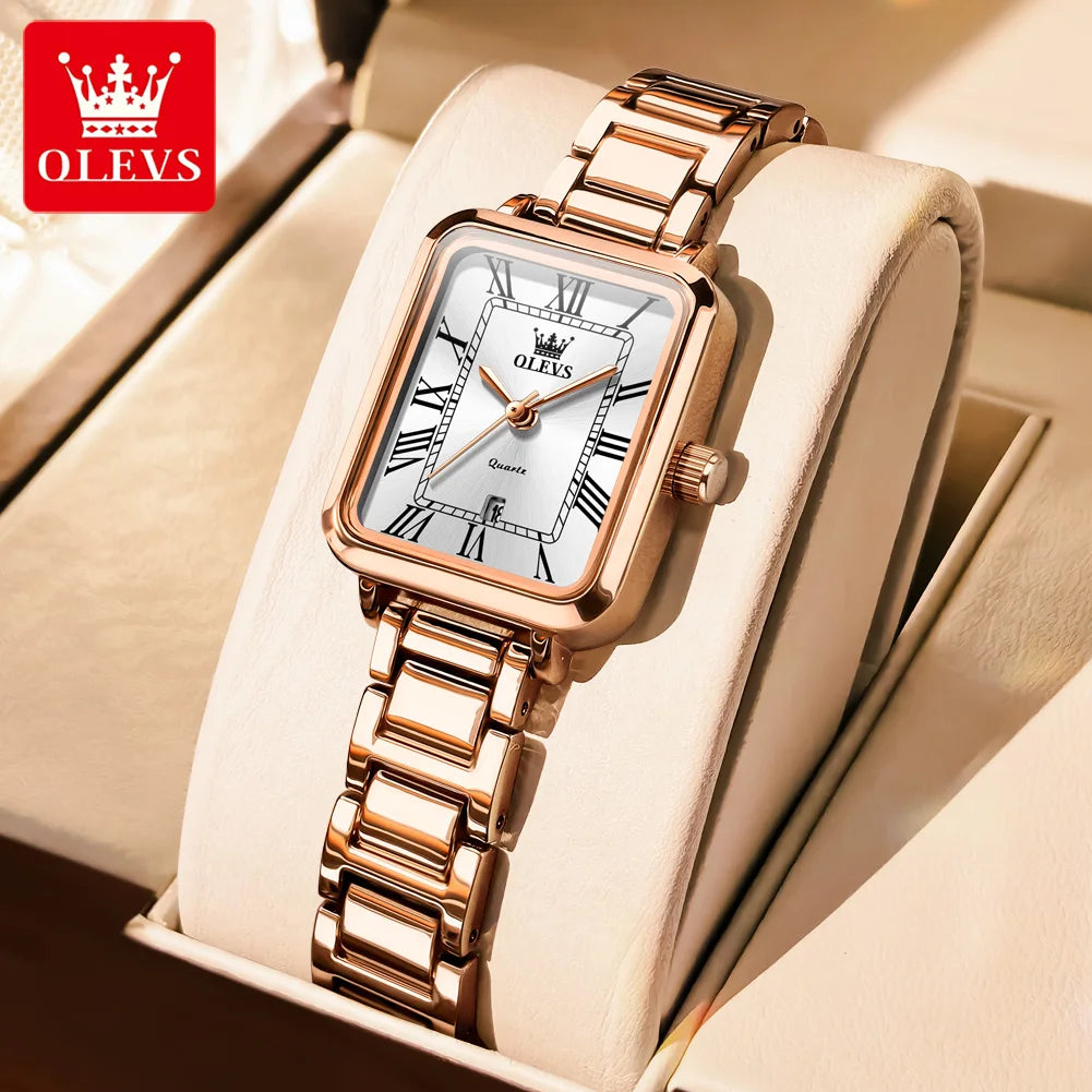 OLEVS 5641 Damen Quarzuhr Dünnes Gehäuse Römische Skala Wasserdichte Uhr Für Frauen Stahlarmband Original Kalender Klassische Zeigeruhr