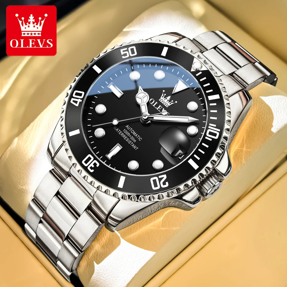 OLEVS Armbanduhr Herren Original Luxus Mechanische Uhr Edelstahl Wasserdicht Leuchtende Datumsanzeige Uhren für Herren Business Male Uhr