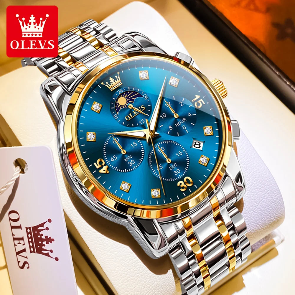 OLEVS 3652 Man Watch Number Scale Quartz Watch For Men Chronograph Moon Phase Date Luxury Waterproof Luminous Male Hand Clock