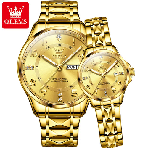 OLEVS 2910 Uhr für Herren und Damen, Luxuriöse Quarz-Paaruhren, Wasserdichte Edelstahl-Armbanduhr mit Diamant-Zifferblatt