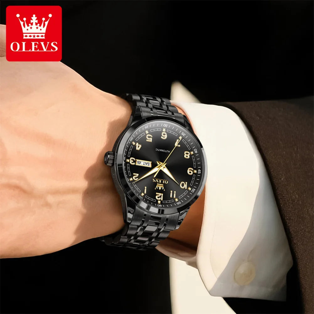 OLEVS 7077 Herren-Automatikuhr, Mode, Datum, mechanische Herrenuhr, Ziffernskala, luxuriös, wasserdicht, leuchtende Uhr für Herren