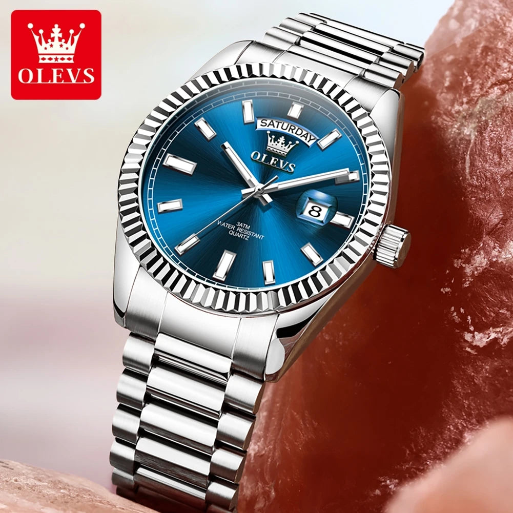 OLEVS 5650 Uhren für Herren, Original Chronograph, Datumsanzeige, Quarzuhr, Stahlarmband, wasserdicht, leuchtend, Top-Marke, Herrenuhr, Geschenke