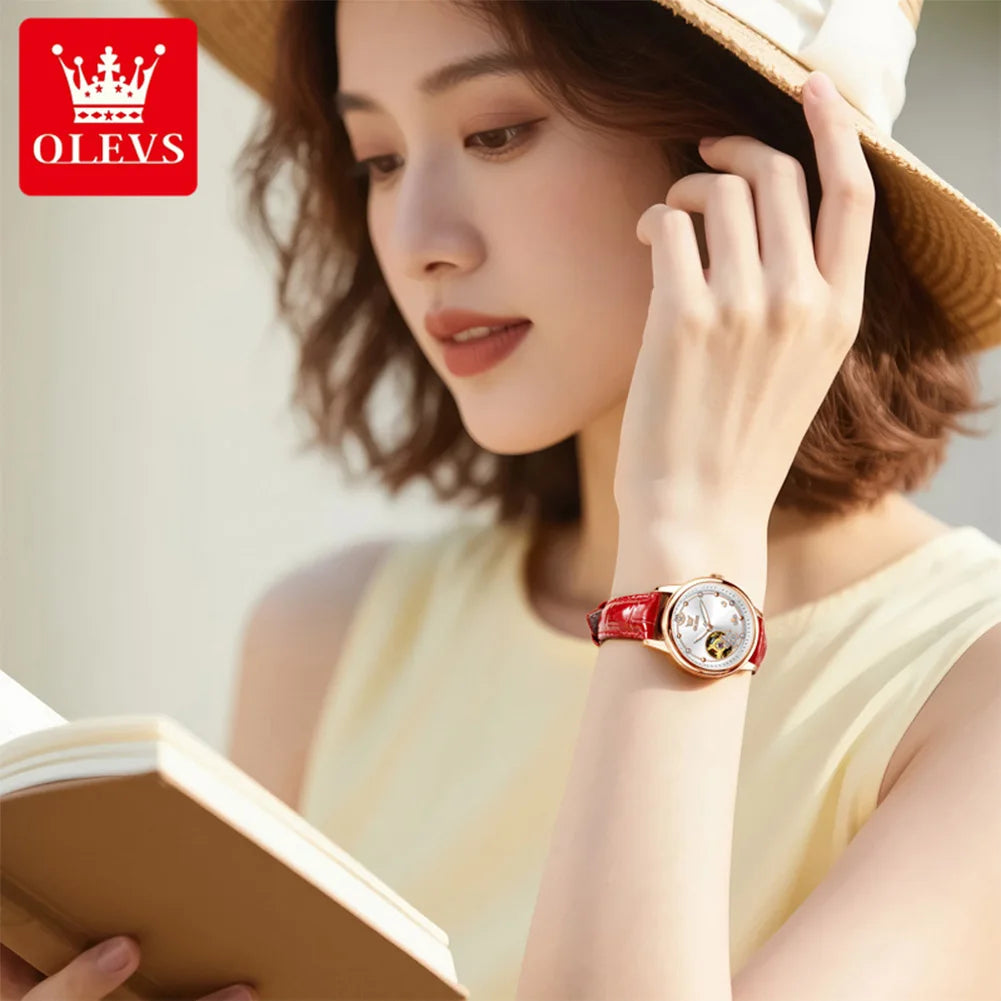 OLEVS 6732 Damenuhr Hohl Automatische Mechanische Uhr Für Frauen Edelstahlarmband Luxus Original Wasserdichte Armbanduhr