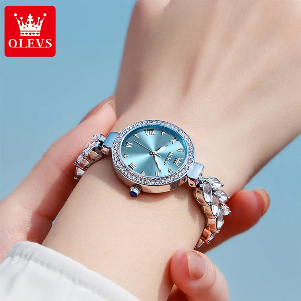 OLEVS 9971 Quarzuhr für Damen, römisches Zifferblatt, elegante Damenuhr, modisch, wasserdicht, leuchtend, originelle Luxus-Armbanduhr