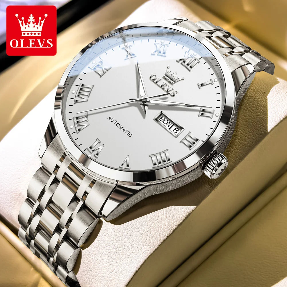 OLEVS 7060 Herrenuhren Edelstahl Original Luxus Automatische Mechanische Uhren Wasserdicht Leuchtende Uhren Für Männer Geschenke