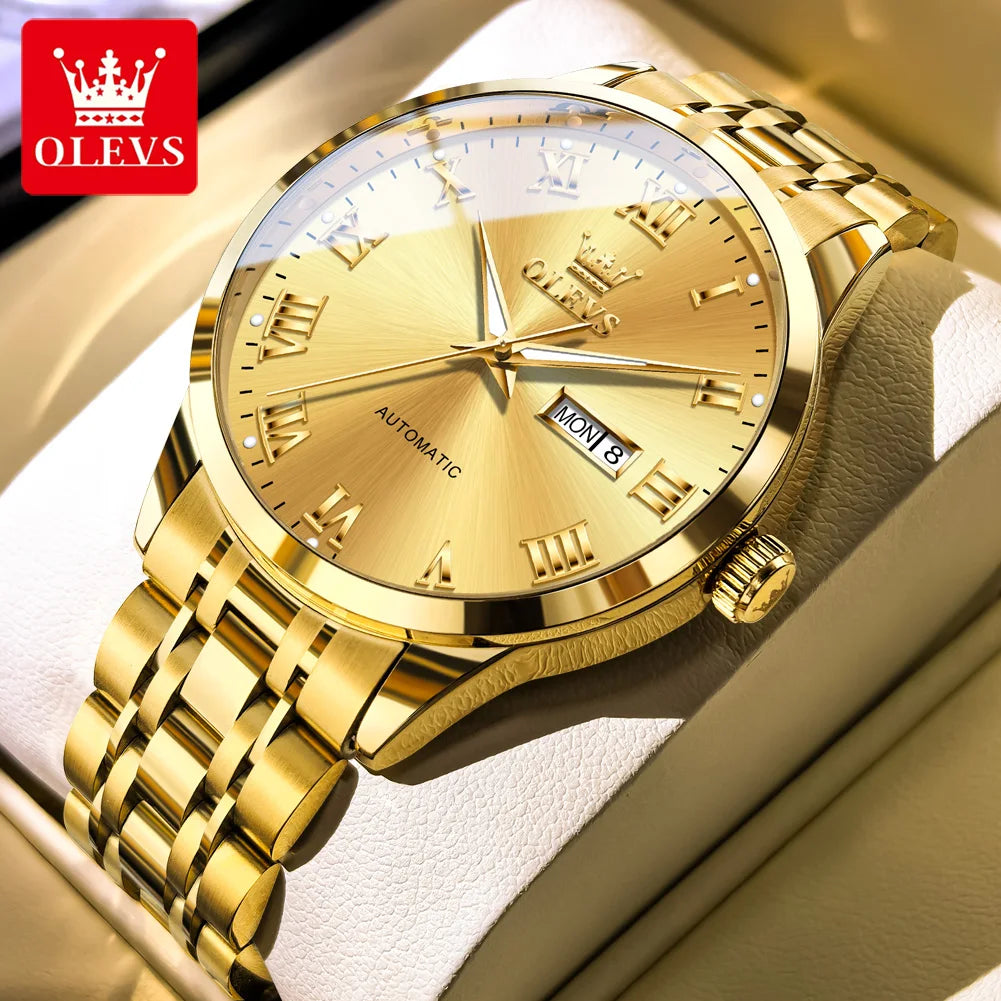 OLEVS 7060 Herrenuhren Edelstahl Original Luxus Automatische Mechanische Uhren Wasserdicht Leuchtende Uhren Für Männer Geschenke
