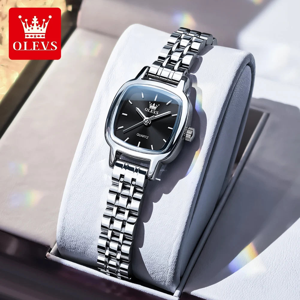 OLEVS 5675 Uhren für Damen Edelstahl Elegant Quadratisch Quarz Uhr Wasserdicht Leuchtend Damenuhren Geschenkbox Reloj