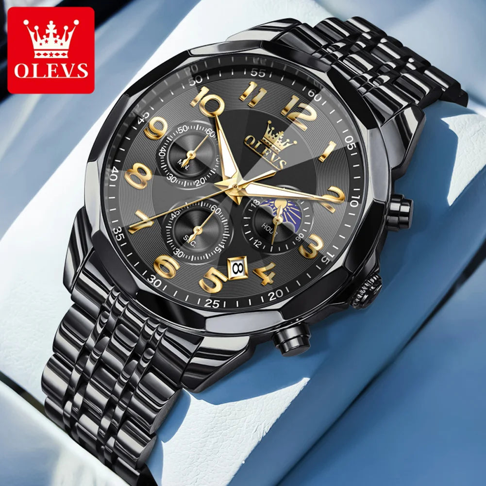 OLEVS 3676 Men's Watch Top Brand Number Scale Quartz Watch For Men 43mm Big Dial Chronograph Waterproof Fashion Man Hand Clock