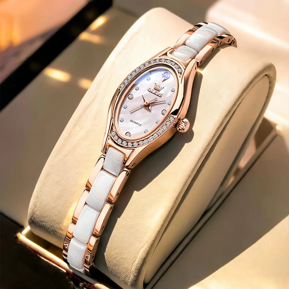 OLEVS Uhren für Damen Mode Elegant Damen Quarz Uhr Keramikband Wasserdicht Leuchtende Luxus Damen Uhr 7131