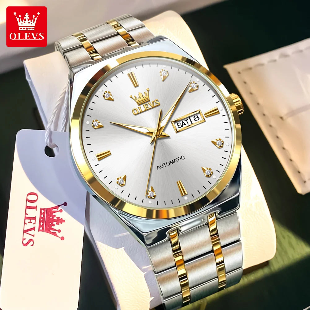 OLEVS 9811 Original Sport Wochen-Datum Uhren für Herren Luxus Business Automatische Mechanische Armbanduhr Wasserdicht Leuchtend Großes Zifferblatt