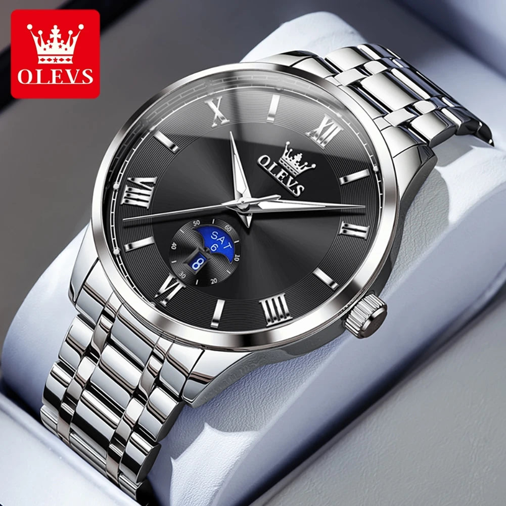 OLEVS 3638 Watch For Men Business Waterproof Luminous Roman Scale Fashion Quartz Hand Clock Week Date Display Original Man Watch
